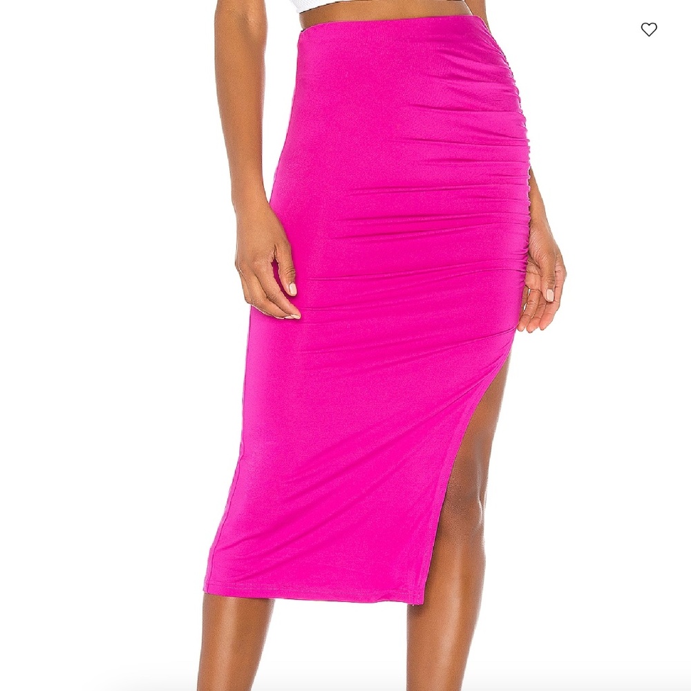 Superdown Tiffani Ruched Midi Skirt Fuchsia Pink Worn Once